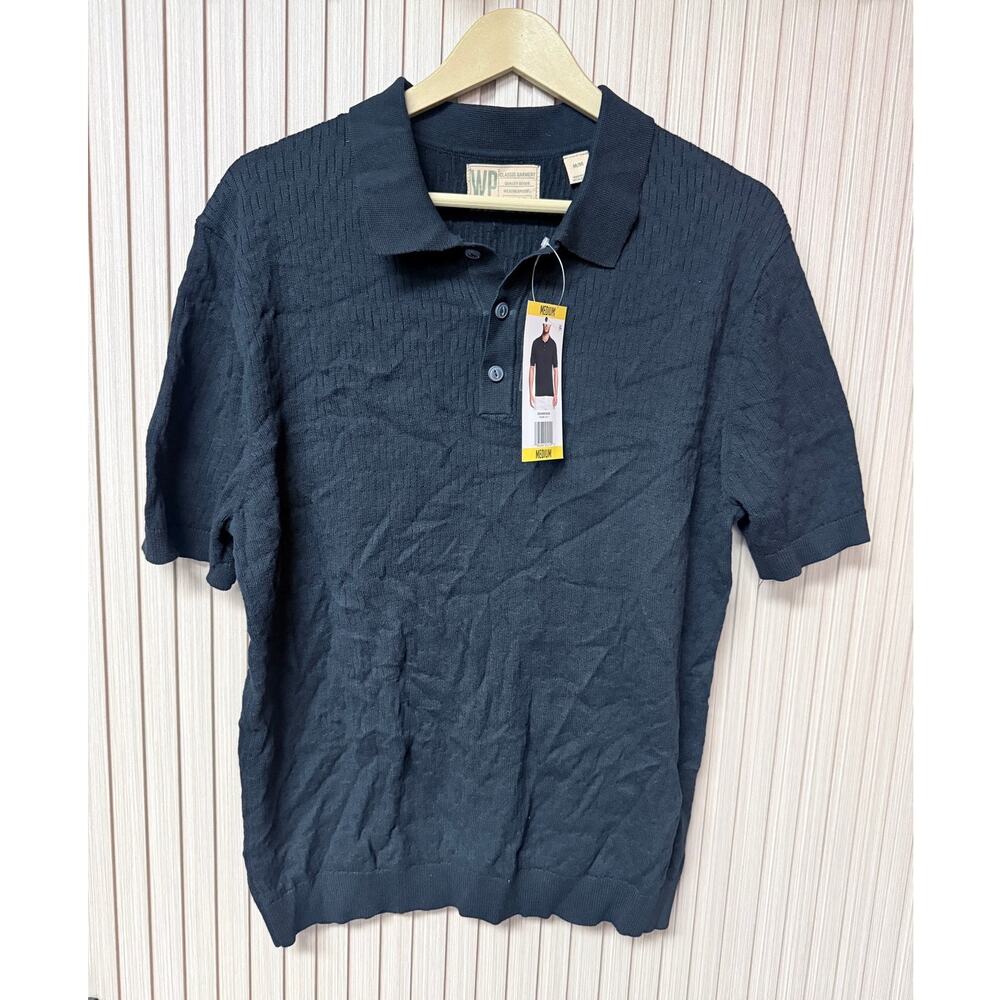 WP Weatherproof Men's Staggered Rib Short Sleeve Polo Shirt Navy Size M